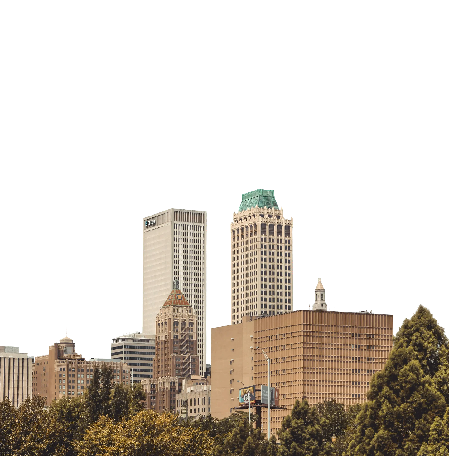 The Tulsa skyline above a line of trees